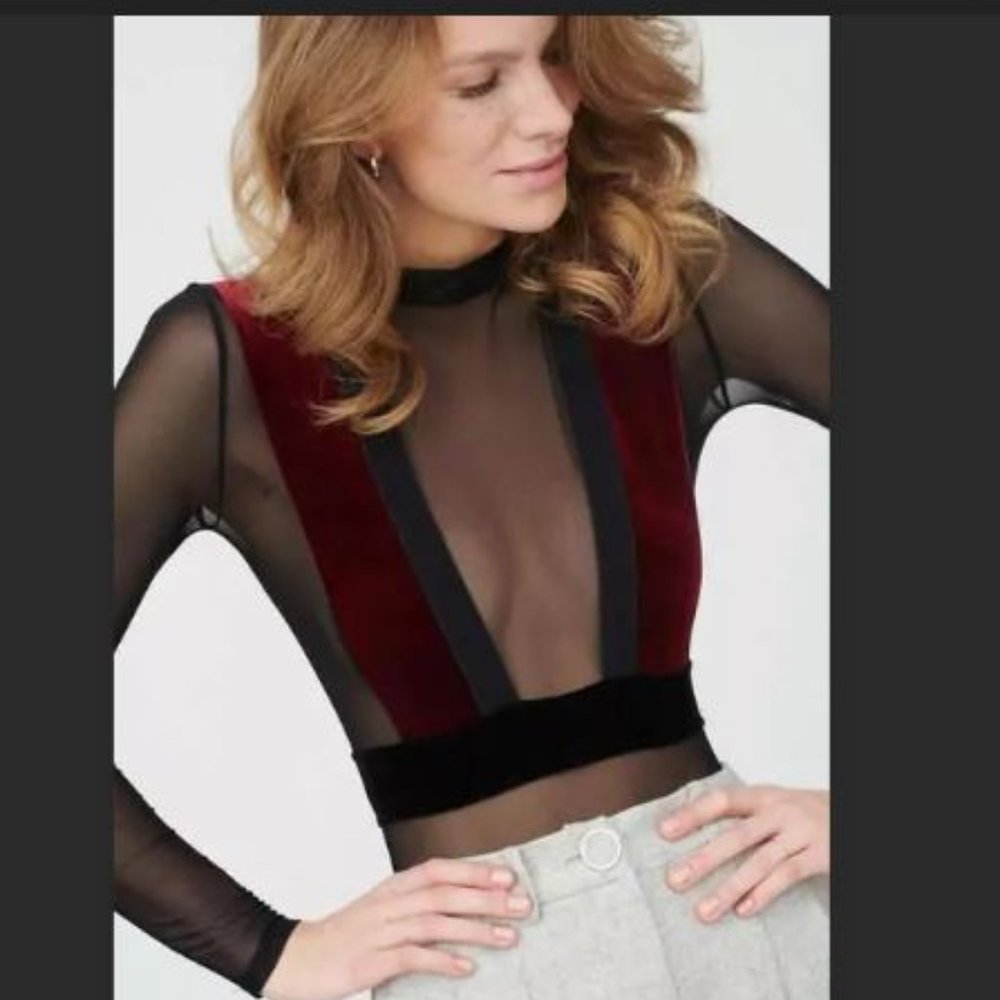 NWT Undress Code Bodysuit Size Large Mesh Velvet It Suits You Bodysuit Black